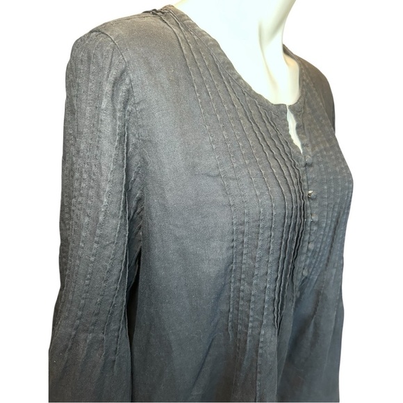 Vineyard Vines Linen Pintuck Tunic Pleated Black Shirt Long Sleeve Size L - Picture 4 of 10